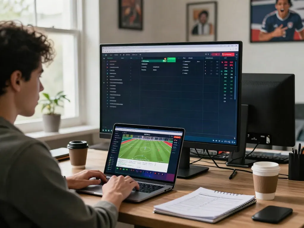 Interactive WWBOLA betting scene with user analyzing sports odds.