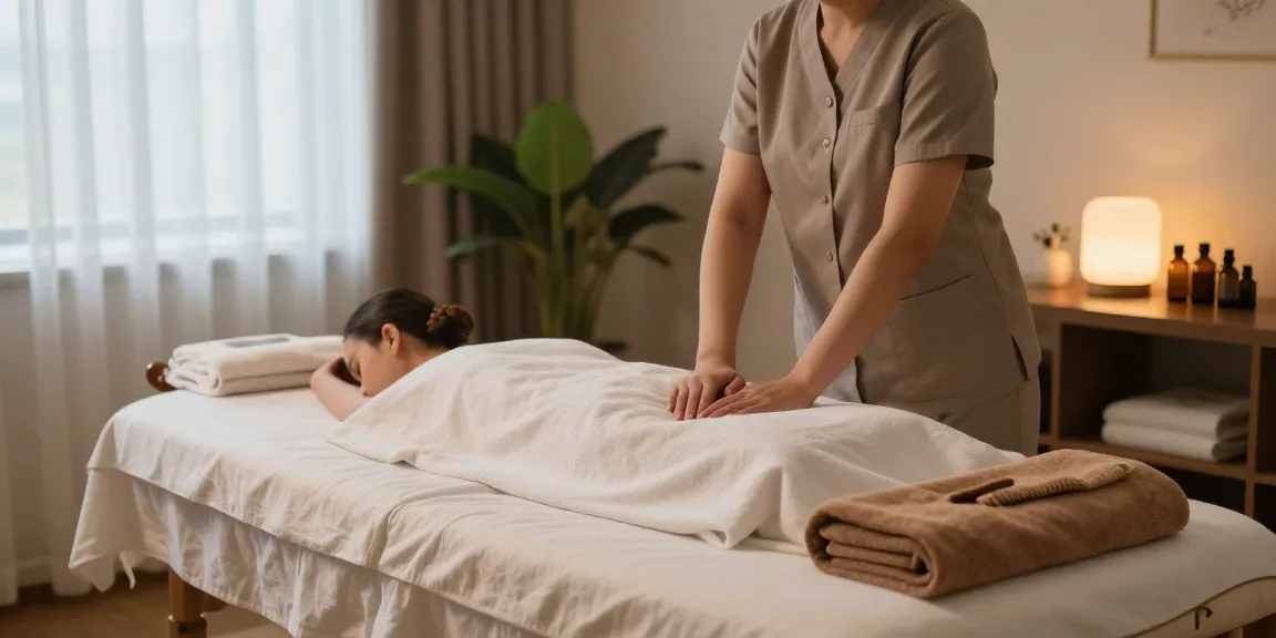 Relaxation space for 안양출장안마 services with oils and calming decor