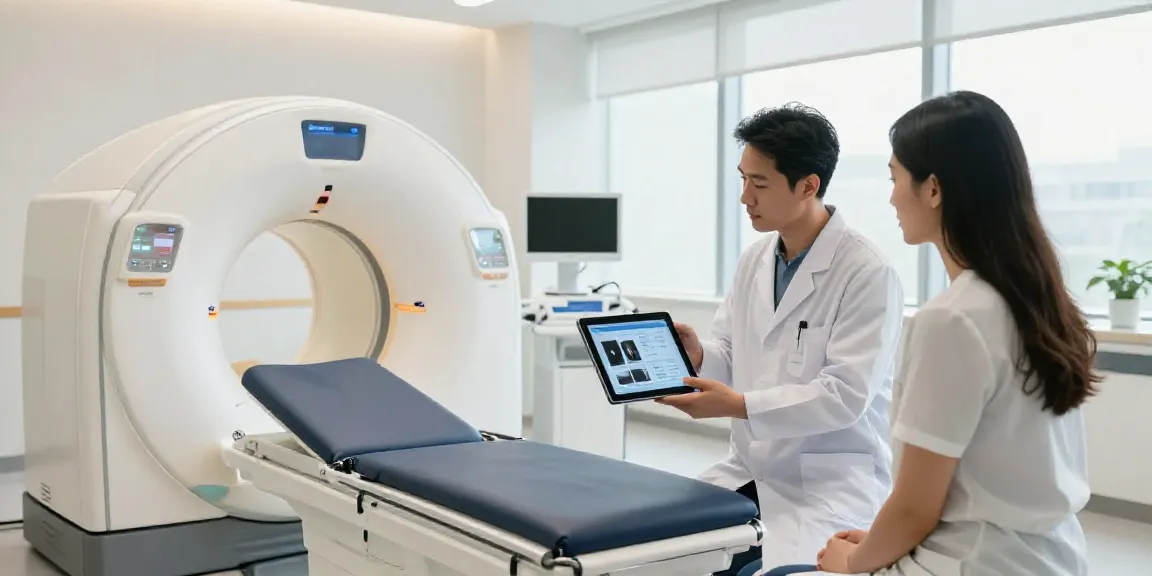 Patientenberatung zur Röntgenreizbestrahlung in einem modernen Diagnostikzentrum.