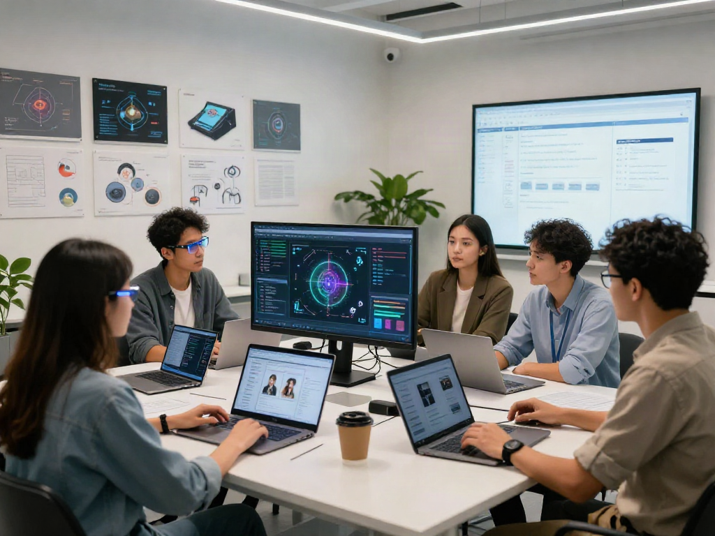 Detect AI-generated visuals with our advanced AI Image Detector in a modern research lab.