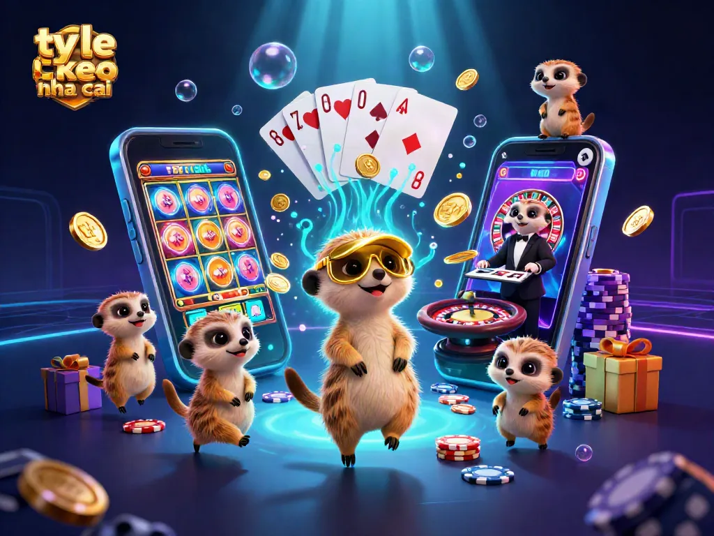 Engage with ty le keo nha cai as meerkats operate a vibrant casino, illustrating dynamic betting action.