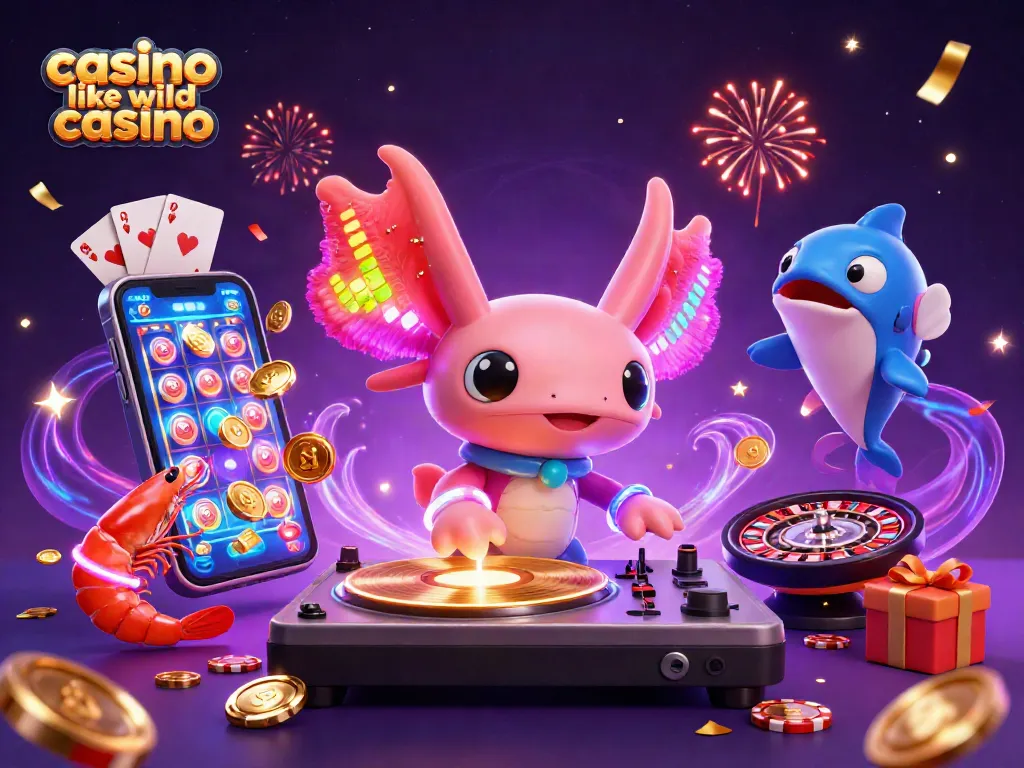 Experience excitement with a vibrant scene showcasing casino like wild casino games and characters thriving in a dynamic celebration.